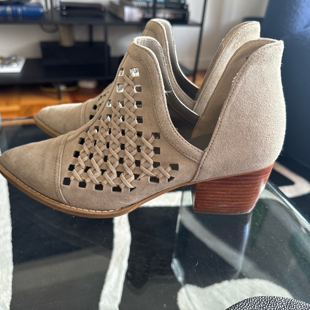 Taupe suede heeled booties